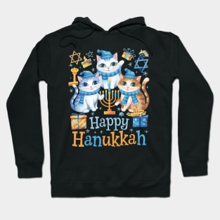 Happy Hanukkah Three Cute British Longhair Cats Menorah Hoodie